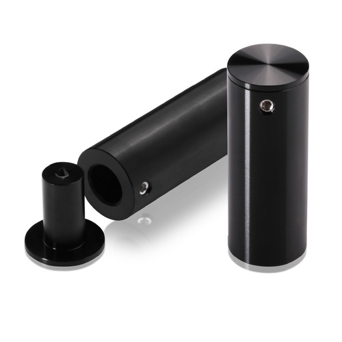 3/4'' Diameter x 2'' Barrel Length, Aluminum Glass Standoff Black Anodized Finish (Indoor or Outdoor Use) [Required Material Hole Size: 7/16'']