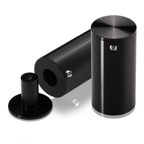 1'' Diameter x 2'' Barrel Length, Aluminum Glass Standoff Black Anodized Finish (Indoor or Outdoor Use) [Required Material Hole Size: 7/16'']