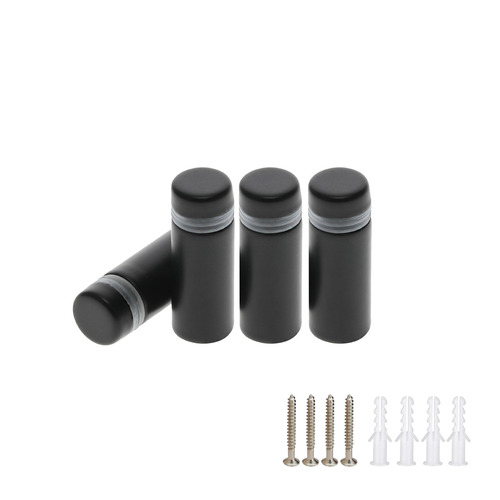 (Set of 4) 1/2'' Diameter X 1'' Barrel Length,  Hollow Stainless Steel Matte Black Finish. Easy Fasten Standoff with (4) 2208Z Screws and (4) LANC1 Anchors for concrete or drywall (For Inside Use Only) [Required Material Hole Size: 3/8'']
