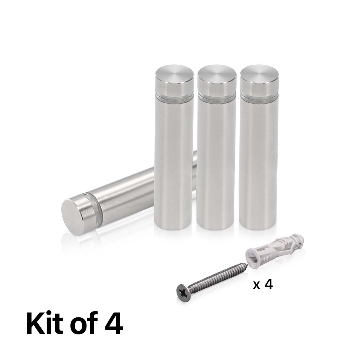(Set of 4) 1/2'' Diameter X 1-3/4'' Barrel Length, Hollow Stainless Steel Brushed Finish. Easy Fasten Standoff with (4) 2208Z Screws and (4) LANC1 Anchors for concrete or drywall (For Inside Use Only) [Required Material Hole Size: 3/8'']
