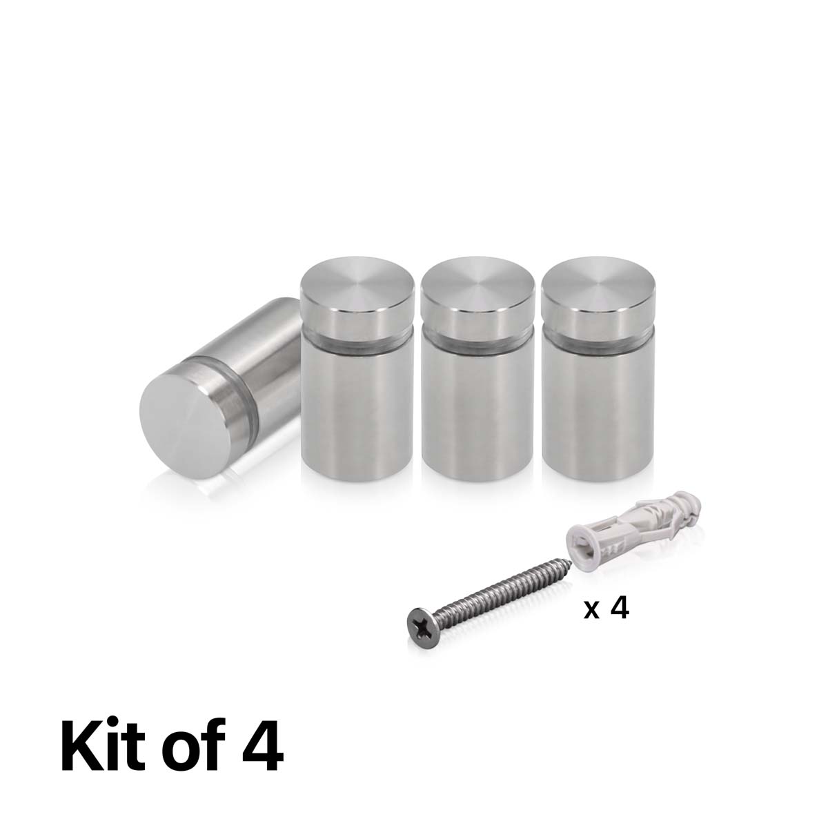 Set of 4) Hollow Stainless Steel Standoff, Diameter: 5/8'', Standoff: 1/2''  with (4) 2208Z Screws and (4) LANC1 Anchors for concrete or drywall (For  Inside Use Only) [Required Material Hole Size: 7/16'']