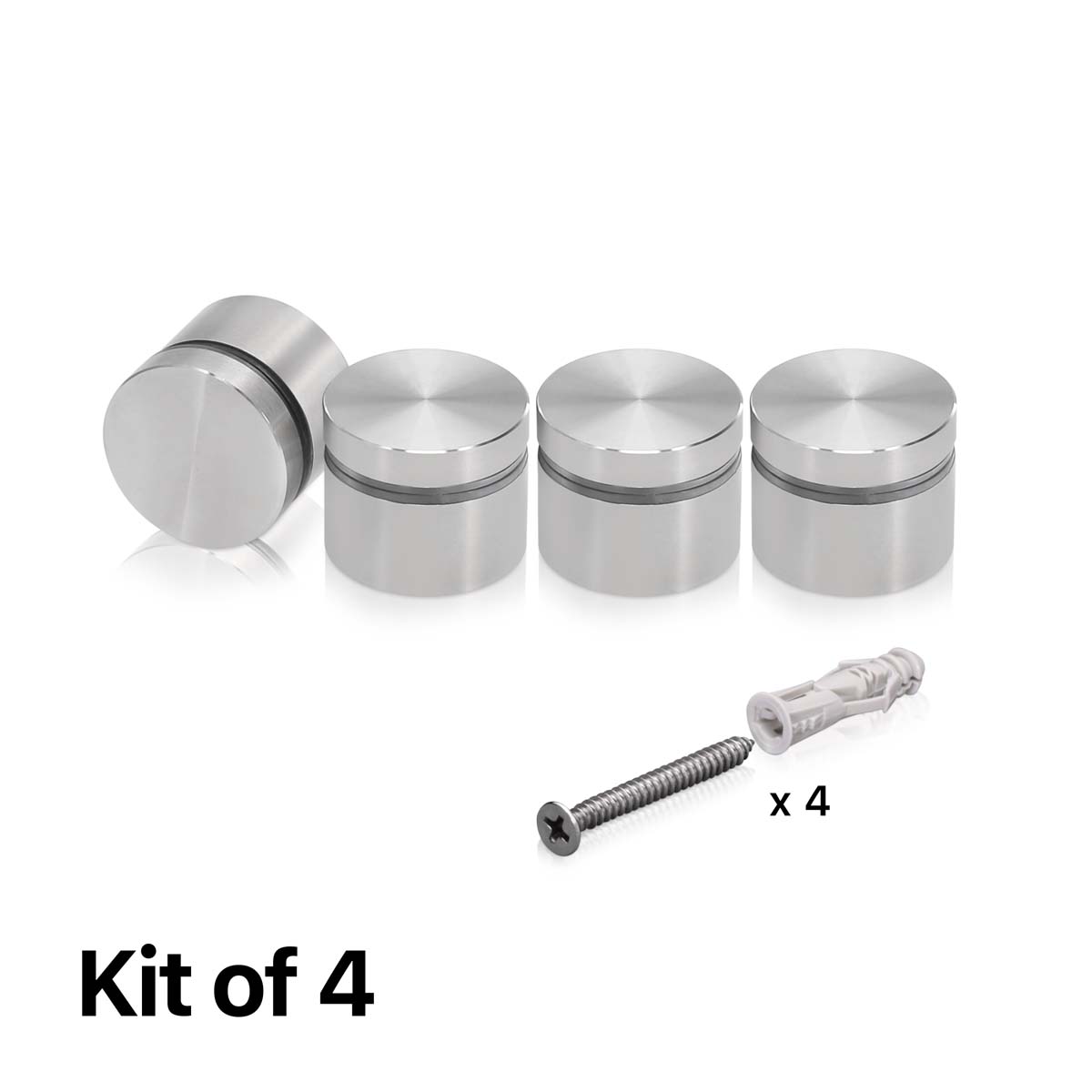 (Set of 4) 5/8'' Diameter X 1'' Barrel Length, Hollow Stainless Steel Brushed Finish. Easy Fasten Standoff with (4) 2208Z Screws and (4) LANC1 Anchors for concrete or drywall (For Inside Use Only) [Required Material Hole Size: 7/16'']