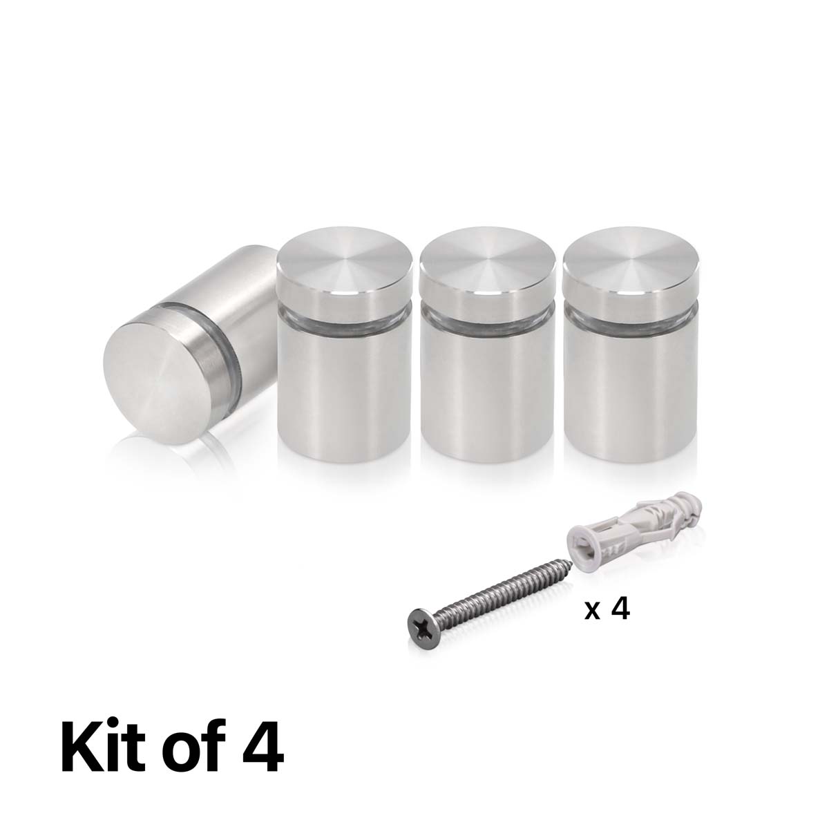 (Set of 4) 3/4'' Diameter X 3/4'' Barrel Length, Hollow Stainless Steel Brushed Finish. Easy Fasten Standoff with (4) 2216Z Screws and (4) LANC1 Anchors for concrete or drywall (For Inside Use Only) [Required Material Hole Size: 7/16'']