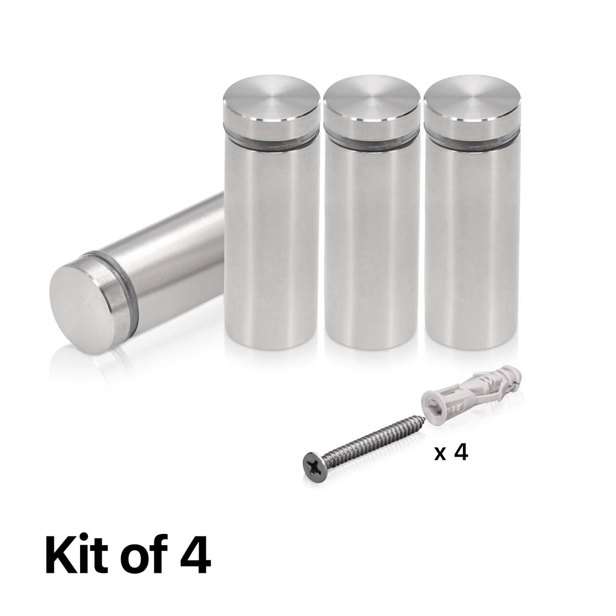 (Set of 4) 3/4'' Diameter X 1-3/4'' Barrel Length, Hollow Stainless Steel Brushed Finish. Easy Fasten Standoff with (4) 2216Z Screws and (4) LANC1 Anchors for concrete or drywall (For Inside Use Only) [Required Material Hole Size: 7/16'']