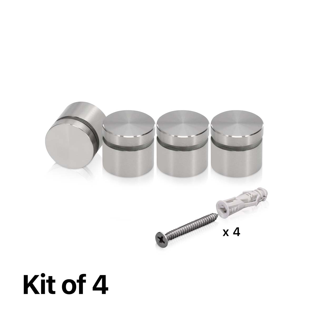 (Set of 4) 7/8'' Diameter X 1/2'' Barrel Length, Hollow Stainless Steel Brushed Finish. Easy Fasten Standoff with (4) 2216Z Screws and (4) LANC1 Anchors for concrete or drywall (For Inside Use Only) [Required Material Hole Size: 7/16'']