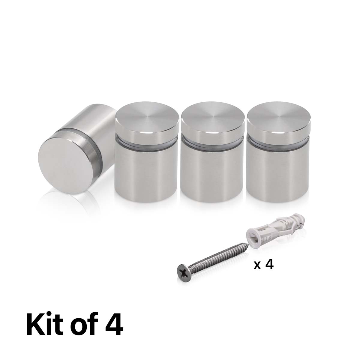 (Set of 4) 7/8'' Diameter X 3/4'' Barrel Length, Hollow Stainless Steel Brushed Finish. Easy Fasten Standoff with (4) 2216Z Screws and (4) LANC1 Anchors for concrete or drywall (For Inside Use Only) [Required Material Hole Size: 7/16'']