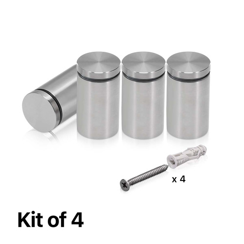 (Set of 4) 1-1/4'' Diameter X 1-3/4'' Barrel Length, Hollow Stainless Steel Brushed Finish. Easy Fasten Standoff with (4) 2216Z Screws and (4) LANC1 Anchors for concrete or drywall (For Inside Use Only) [Required Material Hole Size: 7/16'']