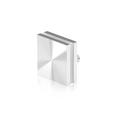 1-1/2'' x 1-1/2'' Clear Shiny Anodized Aluminum, Square Mall Front Clamp (Material Thickness Accepted: 1/4'' to 1/2'')