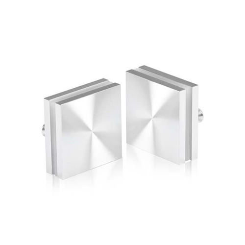 1-1/2'' x 1-1/2'' Clear Shiny Anodized Aluminum, Square Mall Front Clamp (Material Thickness Accepted: 1/4'' to 1/2'')