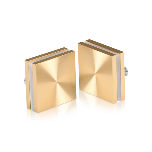 1-1/2'' x 1-1/2'' Champagne Anodized Aluminum, Square Mall Front Clamp (Material Thickness Accepted: 1/4'' to 1/2'')