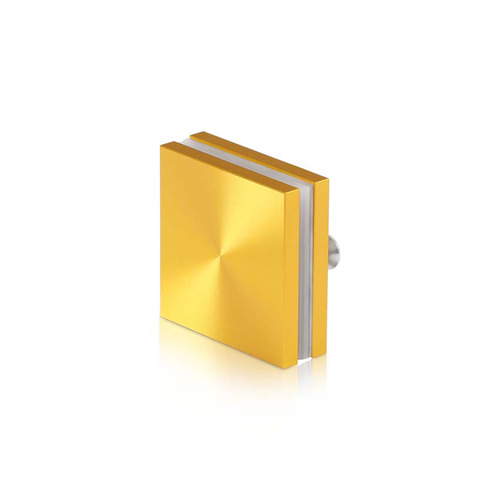 1-1/2'' x 1-1/2'' Gold Anodized Aluminum, Square Mall Front Clamp (Material Thickness Accepted: 1/4'' to 1/2'')