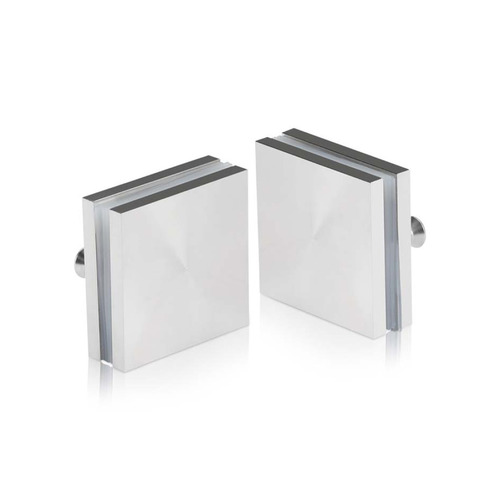 1-1/2'' x 1-1/2'' Brushed Stainless Steel 304, Square Mall Front Clamp (Material Thickness Accepted: 1/4'' to 1/2'')