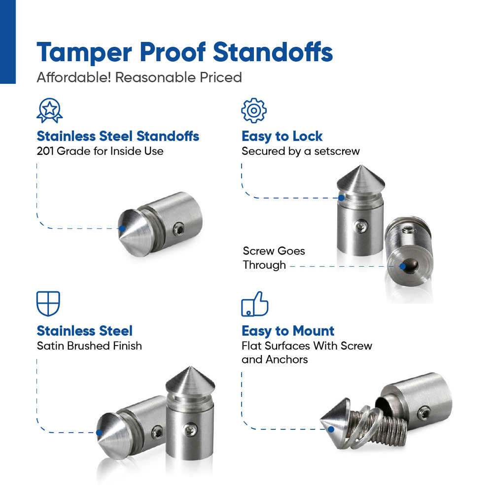 1/2'' Diameter X 1/2'' Barrel Length Stainless Steel Standoffs Conical