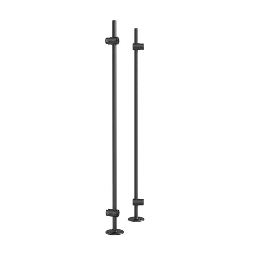 Set of 2, 3/8’’ Diameter Rod Projecting Mount, Aluminum Matte Black Anodized Finish, 20'' Long w/ 3 Holes Mounting Plate, to be installed with screws (Included) or double sided tape (not included). Hold up to 5/16'' material thickness.