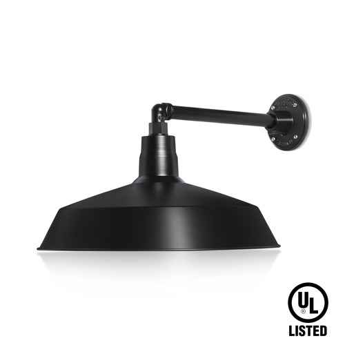 (1) 17'' Diameter Satin Black Warehouse / Barn Shade with (1) 13'' Long x 2'' High Satin Black Straight Arm