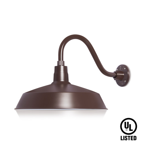 (1) 17'' Diameter Architecural Bronze Warehouse / Barn Shade with (1) 14-1/2'' Long x 8'' High Architecural Bronze Gooseneck Arm