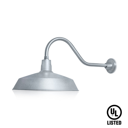(1) 17'' Diameter Galvanized Warehouse / Barn Shade with (1) 22'' Long x 7-1/2'' High Galvanized Gooseneck Arm
