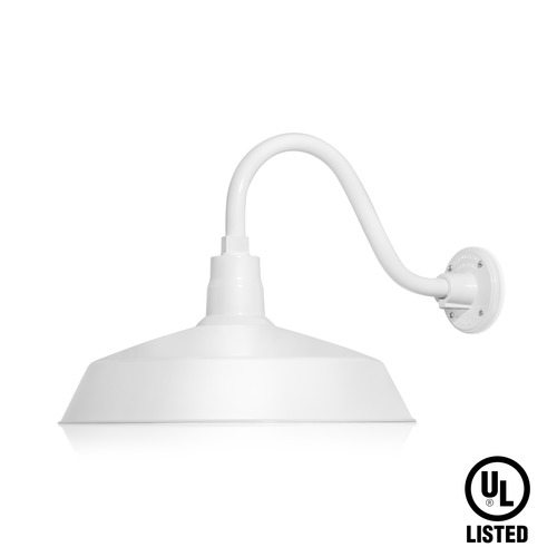 (1) 17'' Diameter White Warehouse / Barn Shade with (1) 14-1/2'' Long x 8'' High White Gooseneck Arm