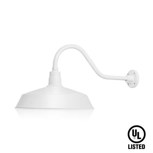 (1) 17'' Diameter White Warehouse / Barn Shade with (1) 22'' Long x 7-1/2'' High White Gooseneck Arm