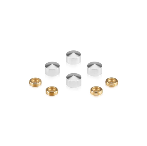 Set of 4 Conical Screw Cover, Diameter: 1/2'', Aluminum Shiny Anodized Finish (Indoor or Outdoor Use)