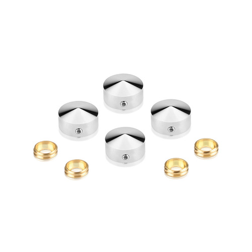 Set of 4 Conical Locking Screw Cover Diameter 5/8'', Satin Brushed Stainless Steel Finish (Indoor or Outdoor)