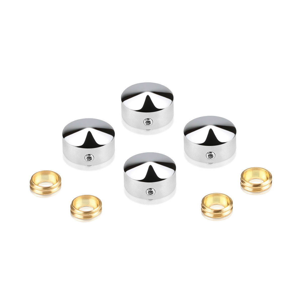 Set of 4 Conical Locking Screw Cover Diameter 5/8'', Polished Stainless Steel Finish (Indoor Use Only)