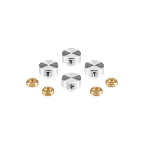 Set of 4 Locking Screw Cover, Diameter: 5/8'', Aluminum Clear Shiny Anodized Finish, (Indoor or Outdoor Use)