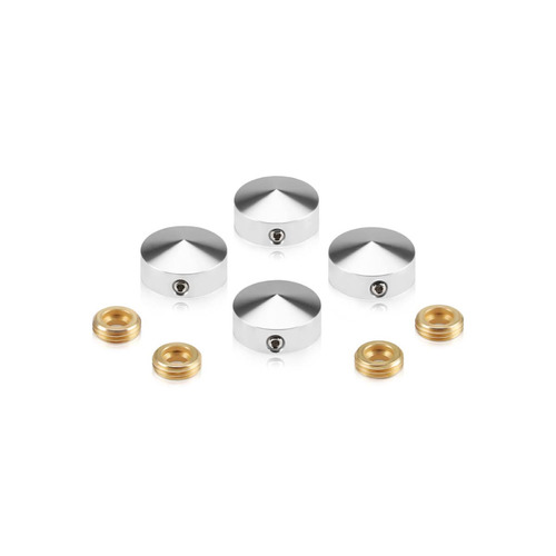 Set of 4 Conical Locking Screw Cover, Diameter: 11/16'' (Less 3/4''), Aluminum Clear Shiny Anodized Finish (Indoor or Outdoor Use)