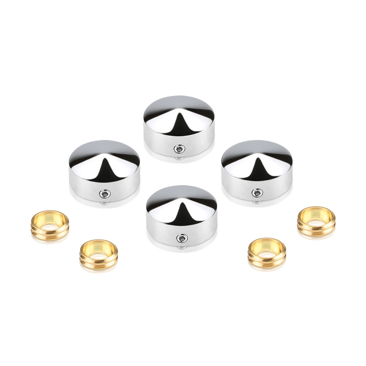 Set of 4 Conical Locking Screw Cover Diameter 11/16'', Polished Stainless Steel Finish (Indoor Use Only)