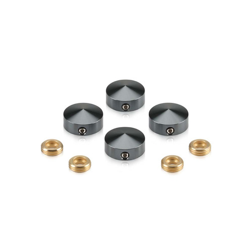 Set of 4 Conical Locking Screw Cover, Diameter: 11/16'' (Less 3/4''), Aluminum Titanium Finish (Indoor or Outdoor Use)