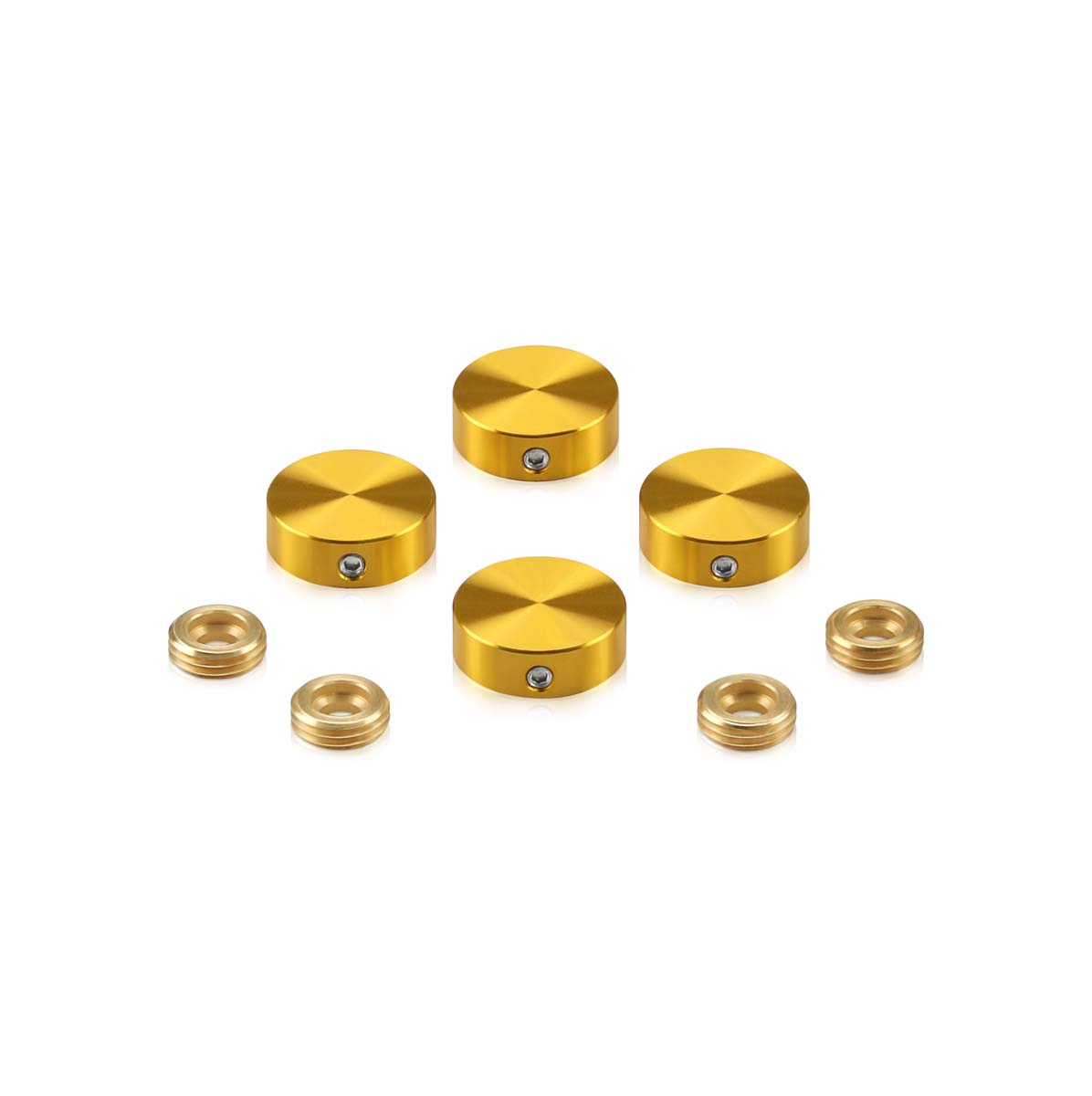 Set of 4 Locking Screw Cover, Diameter: (Less 3/4''), Aluminum Gold Anodized Finish, (Indoor or Outdoor Use)