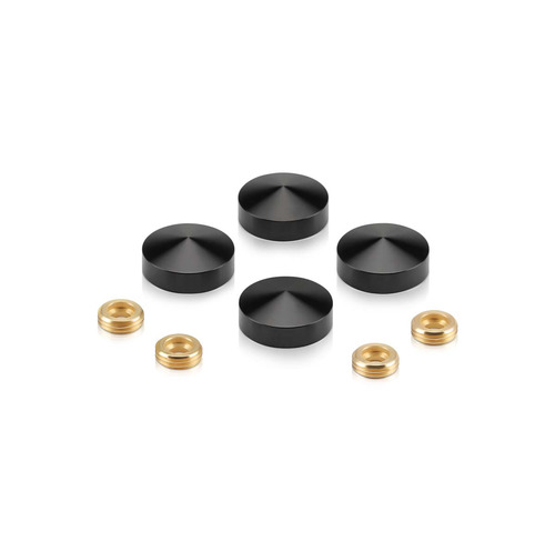 Set of 4 Conical Screw Cover, Diameter: 13/16'' (3/4''), Aluminum Black Anodized Finish (Indoor or Outdoor Use)