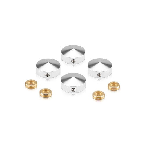 Set of 4 Conical Locking Screw Cover, Diameter: 13/16'' (3/4''), Aluminum Clear Shiny Anodized Finish (Indoor or Outdoor Use)