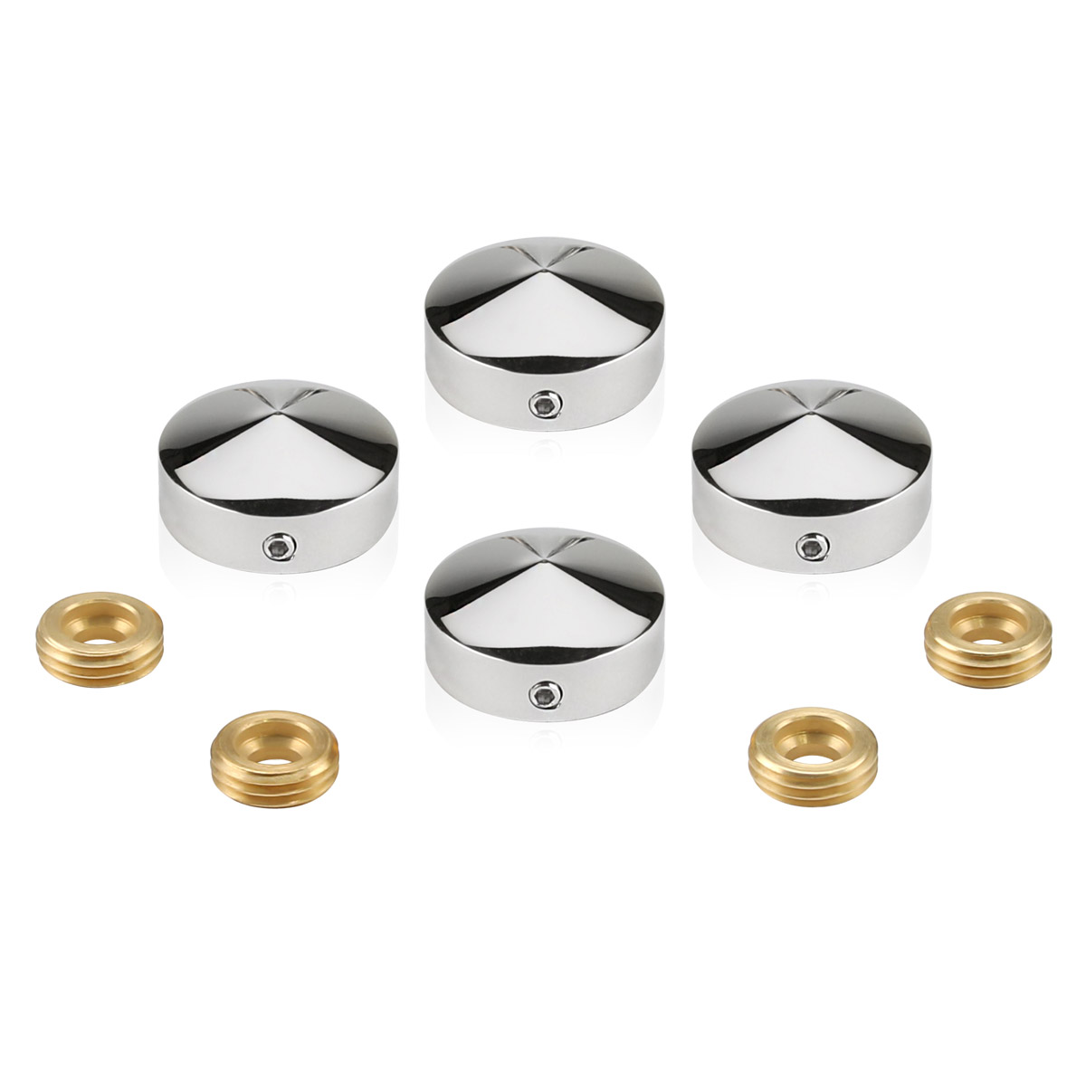Set of 4 Conical Locking Screw Cover Diameter 13/16'', Polished Stainless Steel Finish (Indoor Use Only)