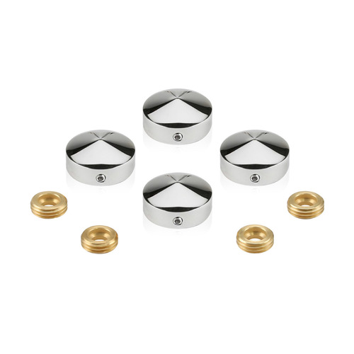 Set of 4 Conical Locking Screw Cover Diameter 7/8'', Polished Stainless Steel Finish (Indoor or Outdoor)