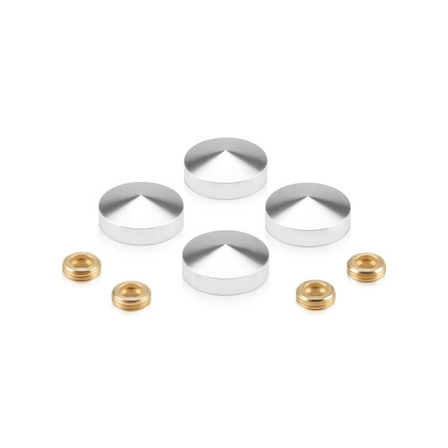 Set of 4 Conical Screw Cover, Diameter: 7/8'', Aluminum Clear Shiny Anodized Finish (Indoor or Outdoor Use)