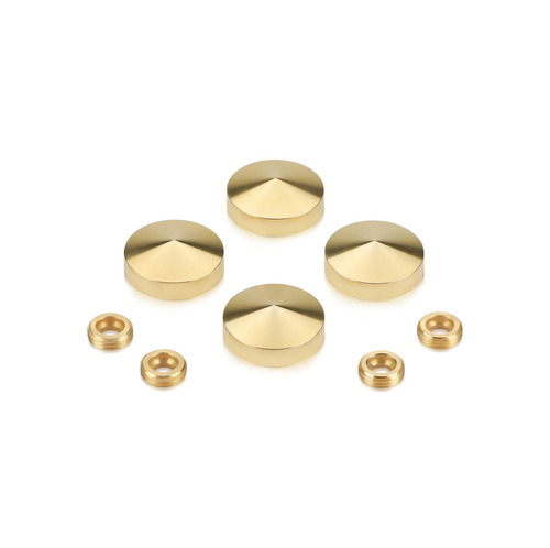 Set of 4 Conical Screw Cover, Diameter: 7/8'', Brass Plain Finish (Indoor or Outdoor Use, but for outdoor use Brass will come darker if no varnish applied)
