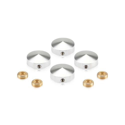 Set of 4 Conical Locking Screw Cover, Diameter: 7/8'', Aluminum Clear Shiny Anodized Finish (Indoor or Outdoor Use)