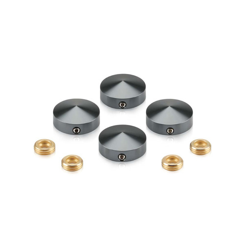 Set of 4 Conical Locking Screw Cover, Diameter: 7/8'', Aluminum Titanium Finish (Indoor or Outdoor Use)