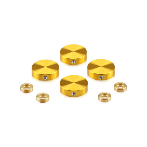 Set of 4 Locking Screw Cover, Diameter: 7/8'', Aluminum Gold Anodized Finish, (Indoor or Outdoor Use)