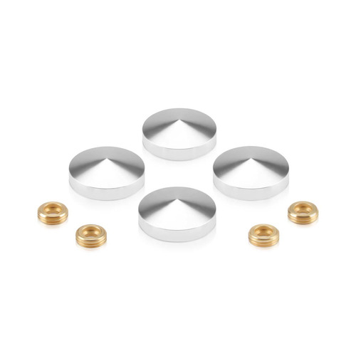 Set of 4 Conical Screw Cover, Diameter: 1'', Aluminum Clear Shiny Anodized Finish (Indoor or Outdoor Use)
