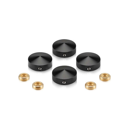 Set of 4 Conical Locking Screw Cover, Diameter: 1'', Aluminum Black Anodized Finish (Indoor or Outdoor Use)