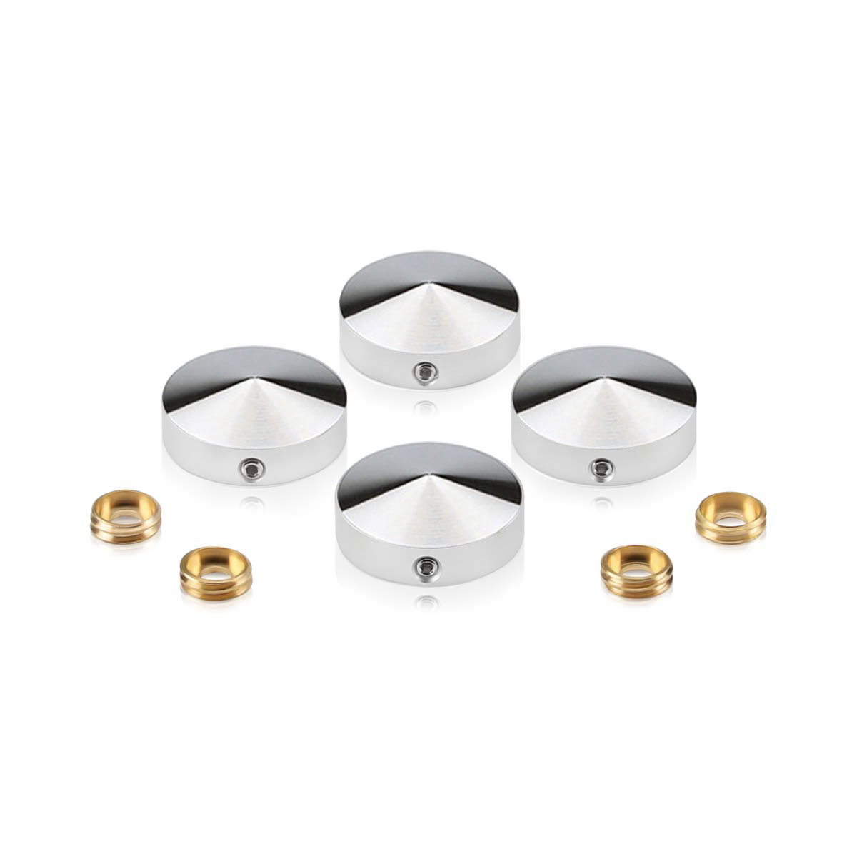 Set of 4 Conical Locking Screw Cover Diameter 1'', Satin Brushed Stainless Steel Finish (Indoor or Outdoor)