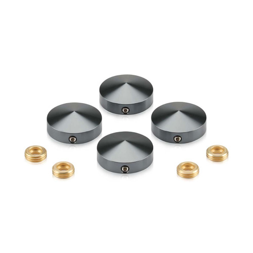 Set of 4 Conical Locking Screw Cover, Diameter: 1'', Aluminum Titanium Finish (Indoor or Outdoor Use)