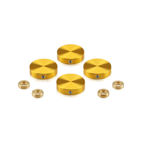 Set of 4 Locking Screw Cover, Diameter: 1'', Aluminum Gold Anodized Finish, (Indoor or Outdoor Use)