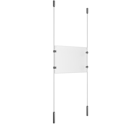 (1) 11'' Width x 8-1/2'' Height Clear Acrylic Frame & (2) Ceiling-to-Floor Stainless Steel Satin Brushed Cable Systems with (4) Single-Sided Panel Grippers