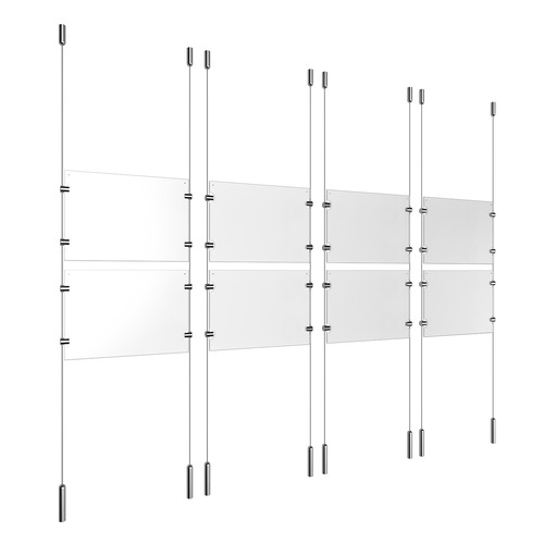 (8) 11'' Width x 8-1/2'' Height Clear Acrylic Frame & (8) Ceiling-to-Floor Stainless Steel Satin Brushed Cable Systems with (32) Single-Sided Panel Grippers