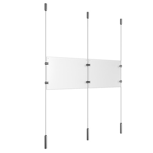 (2) 11'' Width x 8-1/2'' Height Clear Acrylic Frame & (3) Ceiling-to-Floor Stainless Steel Satin Brushed Cable Systems with (4) Single-Sided Panel Grippers (2) Double-Sided Panel Grippers
