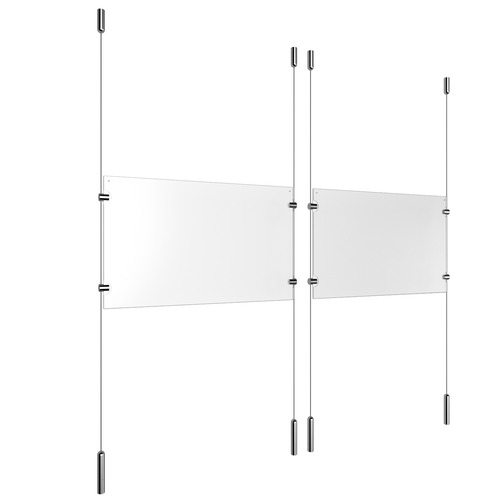 (2) 17'' Width x 11'' Height Clear Acrylic Frame & (4) Ceiling-to-Floor Stainless Steel Satin Brushed Cable Systems with (8) Single-Sided Panel Grippers