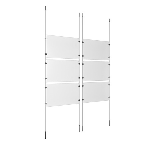(6) 17'' Width x 11'' Height Clear Acrylic Frame & (4) Ceiling-to-Floor Stainless Steel Satin Brushed Cable Systems with (24) Single-Sided Panel Grippers